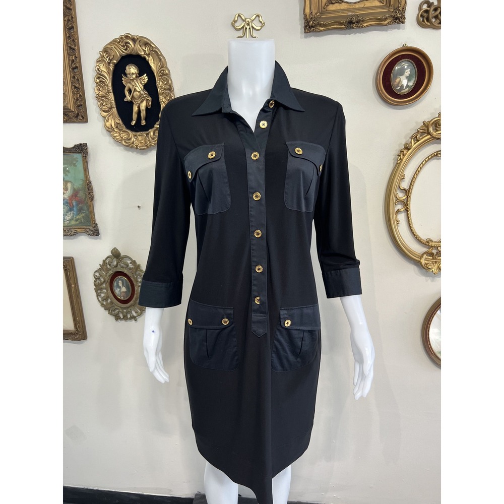 Lauren Ralph Lauren Black Utility Shirt Dress Button Pocket Midi Dress Size 12